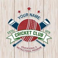 cricket club badge. vector. concept voor shirt, print, stempel of tee. vintage typografieontwerp met cricketbat en balsilhouet. vector