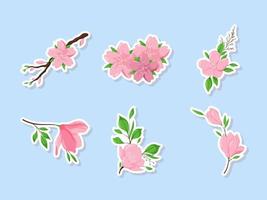 lente bloemen kersenbloesem sticker set vector
