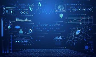 abstracte technologie ui futuristisch concept hud interface hologramelementen van digitale gegevensgrafiek, communicatie, computing en cirkel procent vitaliteitsinnovatie op hi-tech toekomstige ontwerpachtergrond vector