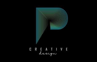 letter p-logo met kleurrijke verlooplijnen. vectorillustratie met geometrische typografie. vector