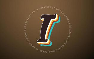 letter i-logo met retro pop-artontwerp. handgeschreven brief met vintage lettertype en afgerond tekstkader. vector