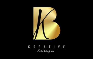 gouden letters bk-logo met een minimalistisch ontwerp en negatieve ruimte. letters b en k met geometrische en handgeschreven typografie. vector