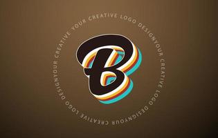 letter b-logo met retro pop-artontwerp. handgeschreven brief met vintage lettertype en afgerond tekstkader. vector