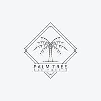 palm of kokosnoot lijn kunst logo vector illustratie ontwerpconcept, vintage hand getrokken palm logo badge sjabloonontwerp,