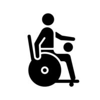 rolstoel rugby zwarte glyph pictogram. wedstrijdsport voor zittende atleten. team wedstrijd balspel. gehandicapte sporters. silhouet symbool op witte ruimte. vector geïsoleerde illustratie