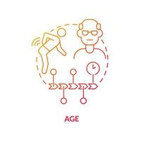 leeftijd rood kleurverloop concept icoon. artritis risicofactor abstracte idee dunne lijn illustratie. senioren met een hoger risico op gewrichtsaandoeningen. artrose. vector geïsoleerde omtrek kleur tekening