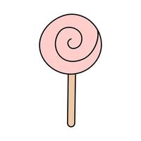 roze lolly in doodle stijl. cartoon bonbon voor Valentijnsdag. vectorillustratie geïsoleerd op een witte achtergrond vector