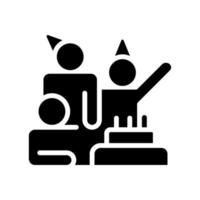 tijd om het zwarte glyph-pictogram te vieren. feest met werkteam. gelukkig en leuk jubileum. professionele samenwerking. silhouet symbool op witte ruimte. solide pictogram. vector geïsoleerde illustratie