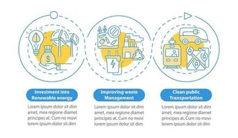 vector infographic sjabloon van de opwarming van de aarde verminderen. afvalbeheer presentatie schets ontwerpelementen. datavisualisatie met 3 stappen. proces tijdlijn info grafiek. workflowlay-out met lijnpictogrammen