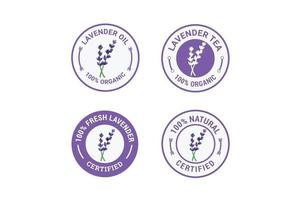 set platte lavendel etherische olie etiketten. stempel logo collectie. lavendel stempel badge label ontwerpset. element voor ontwerp, reclame, verpakking van lavendelproducten vector