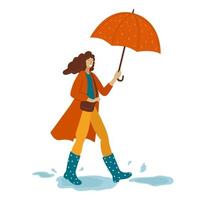 vectorillustratie van een vrouw met een paraplu op een geïsoleerde achtergrond. vector
