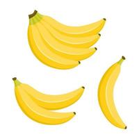 set van verse bananen. een, twee en een tros bananen. geïsoleerde vectorillustratie op witte achtergrond. cartoon vlakke stijl. vector