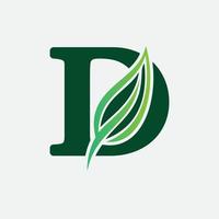 d letter logo - organisch look logo voor eerste letter d met groen blad vector