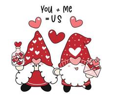 schattig gelukkig paar twee kabouters hand in hand in liefde, zoete valentijn kabouter, cartoon platte vector tekening schets