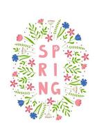 handgetekende lente belettering tekst met bloemen. belettering lenteseizoen voor wenskaart, uitnodigingssjabloon, poster en banner vector