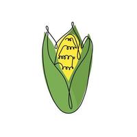 hand getekende vectorillustratie van een suikermaïs in één lijnstijl. leuke illustratie van een groente op een witte achtergrond. vector