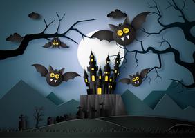 Gelukkig Halloween met knuppels die in darknight vliegen. vector