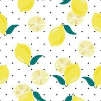 schattige hand tekenen gele citroen op stip achtergrond naadloos patroon vector
