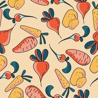 naadloos patroon met groenten in oranje kleuren, doodle vectorillustratie vector