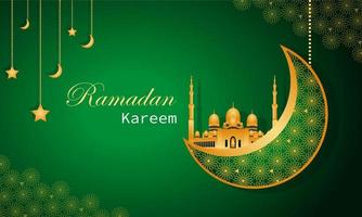 luxe ramadan kareem groet, sjabloon met gouden moskee door vector design