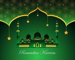 koninklijke ramadan kareem met moskee op groene achtergrond door vector design