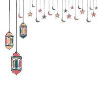 decoratief sjabloonontwerp voor ramadan met sterren, maan en lantaarn. handgetekende ramadan kareem met lantaarn. vector illustratie