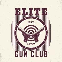 gun club vintage embleem, t-shirt print met pistolen en doelwit vector