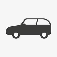 eenvoudig zwart vectorpictogram van een auto die op witte achtergrond wordt geïsoleerd. hatchback auto icoon. klein autopictogram vector