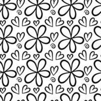 bloemen harten doodle lijn schets patroon vector