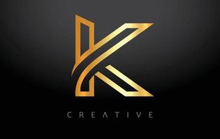 gouden k-letterconcept met lijnenmonogram en metalic creatieve look vector