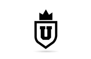 zwart-wit u alfabet letter pictogram logo met schild en koning kroon ontwerp. creatieve sjabloon voor zaken en bedrijf vector