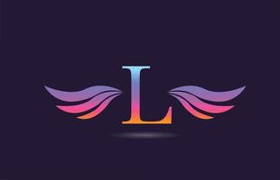 kleurrijke l alfabet letter embleemontwerp pictogram met vleugels. creatieve sjabloon voor bedrijf en bedrijf in roze geel vector