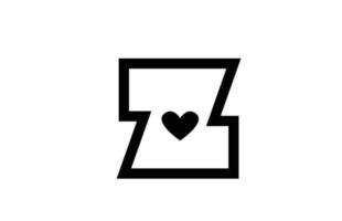 z liefde hart alfabet letter pictogram logo met zwarte en witte kleur en lijn. creatief ontwerp voor bedrijf of bedrijf vector