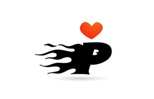 p alfabet letterpictogram logo ontwerp. creatieve sjabloon voor zaken met liefdeshartvlammen vector
