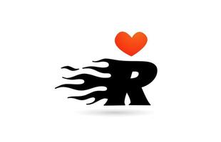 r alfabet letterpictogram logo ontwerp. creatieve sjabloon voor zaken met liefdeshartvlammen vector