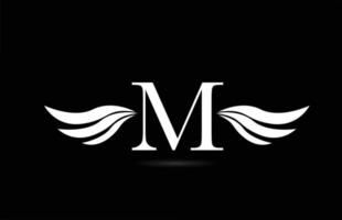 zwart-wit alfabet m letterpictogram logo met vleugels ontwerp. creatieve sjabloon voor bedrijf en bedrijf vector