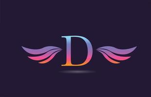 kleurrijke d alfabet letter embleemontwerp pictogram met vleugels. creatieve sjabloon voor bedrijf en bedrijf in roze geel vector