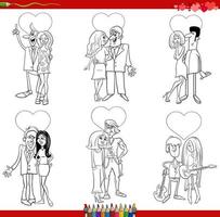 tekenfilmparen verliefd op valentijnsdag kleurboekpagina vector