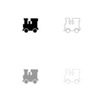 stoomlocomotief - trein set zwart wit pictogram. vector