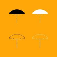 strandparasol instellen zwart-wit pictogram. vector