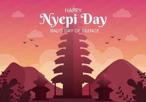 gelukkige nyepi-dag of Bali's stilte voor hindoe-ceremonies op de achtergrond van de tempel of pura-illustratie geschikt voor poster vector