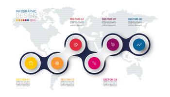 Cirkel gekoppeld aan zakelijke pictogram infographics op de achtergrond van de wereldkaart. vector