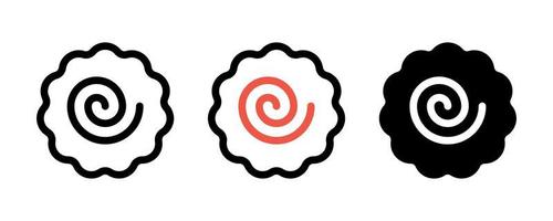 narutomaki of kamaboko surimi vector iconen set in overzicht en gevulde stijl. traditionele japanse naruto gestoomde viskoekjes met roze swirl in het midden. topping voor ramen noodle soep geïsoleerd.