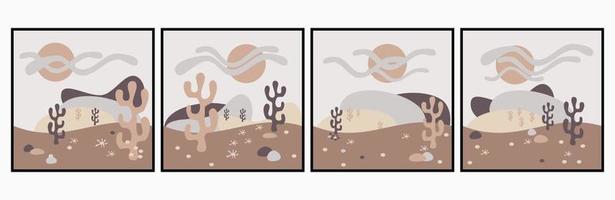 set van vier wanddecoraties met woestijntaferelen vector