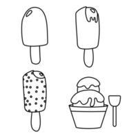 een set ijs in een glas met een lepel op een stokje in een strooi romig koud zomerdessert vector