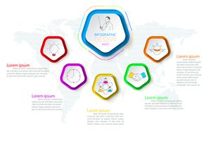 Pentagons labelen infographic met 6 stappen. vector