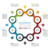 Acht cirkels met bedrijfspictograminfographics. vector