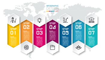 Zeven kleurrijke bars met zakelijke pictogram infographics. vector