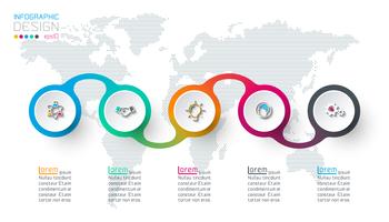 Cirkel label infographic met 5 stappen. vector