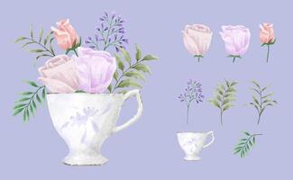 een set bloemen geschilderd in waterverf voor het maken van designerwerk vector